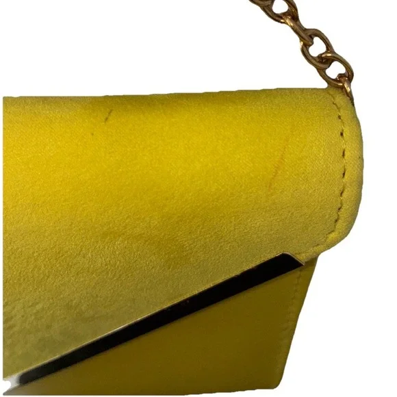 Aldo Envelope Clutch/ Shoulder Bag Yellow Satin Faux Leather Chain Gold NEW - Picture 12 of 16